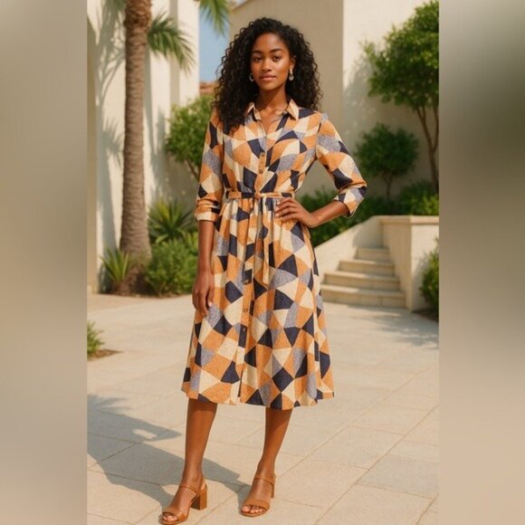 Anthropologie Corey Lynn Calter Abstract Print Belted Shirtdress Size Medium - Picture 9 of 9